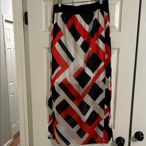 Ann Taylor Red and Navy Geometric Maxi Skirt